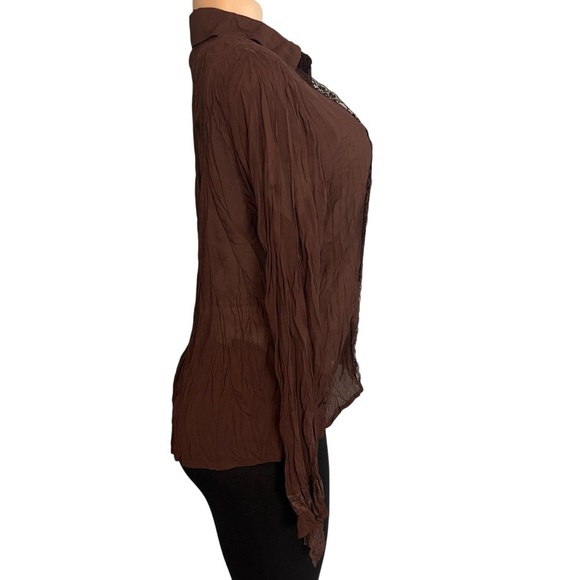 3/$30 🍂 E.C Designs Vintage Brown Lace Button Up Blouse - Picture 5 of 9